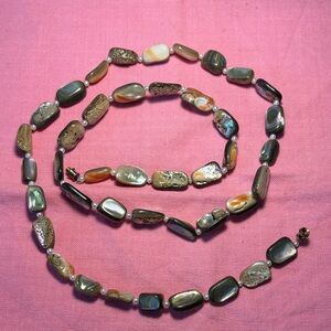 Vintage Hand Crafted Artisan Natural Multi-Tone Abalone and Shell Bead Necklace